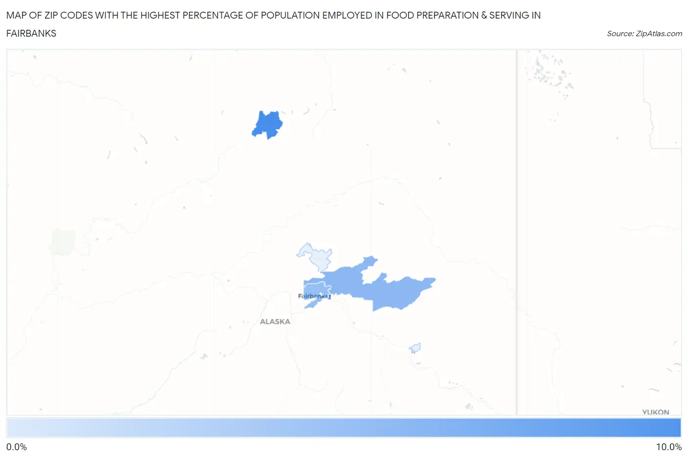 Zip Codes with the Highest Percentage of Population Employed in Food Preparation & Serving in Fairbanks Map