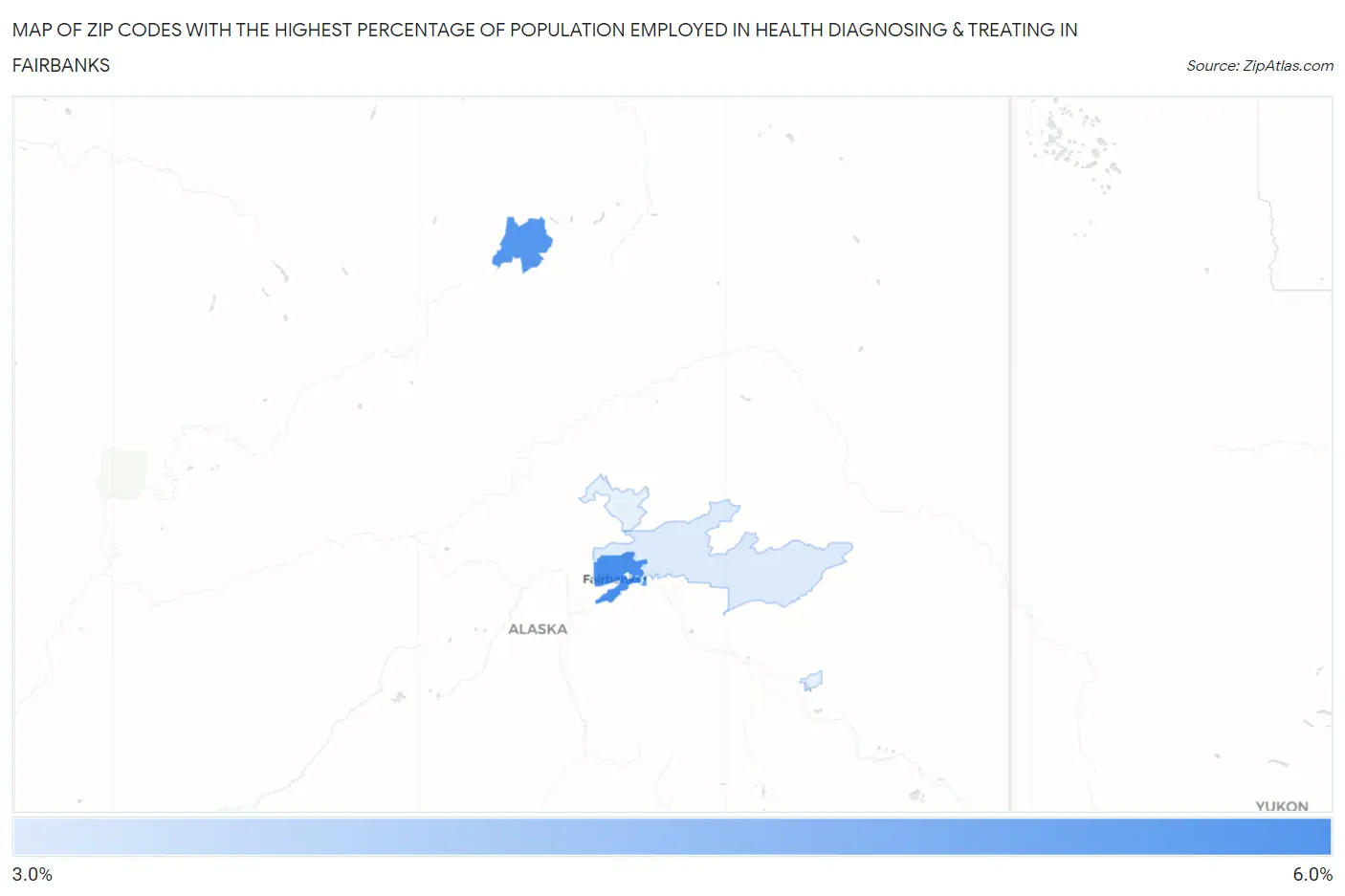 Zip Codes with the Highest Percentage of Population Employed in Health Diagnosing & Treating in Fairbanks Map