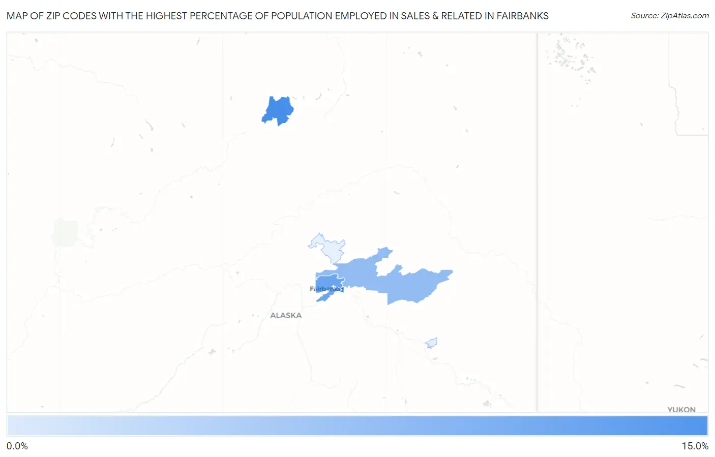Zip Codes with the Highest Percentage of Population Employed in Sales & Related in Fairbanks Map
