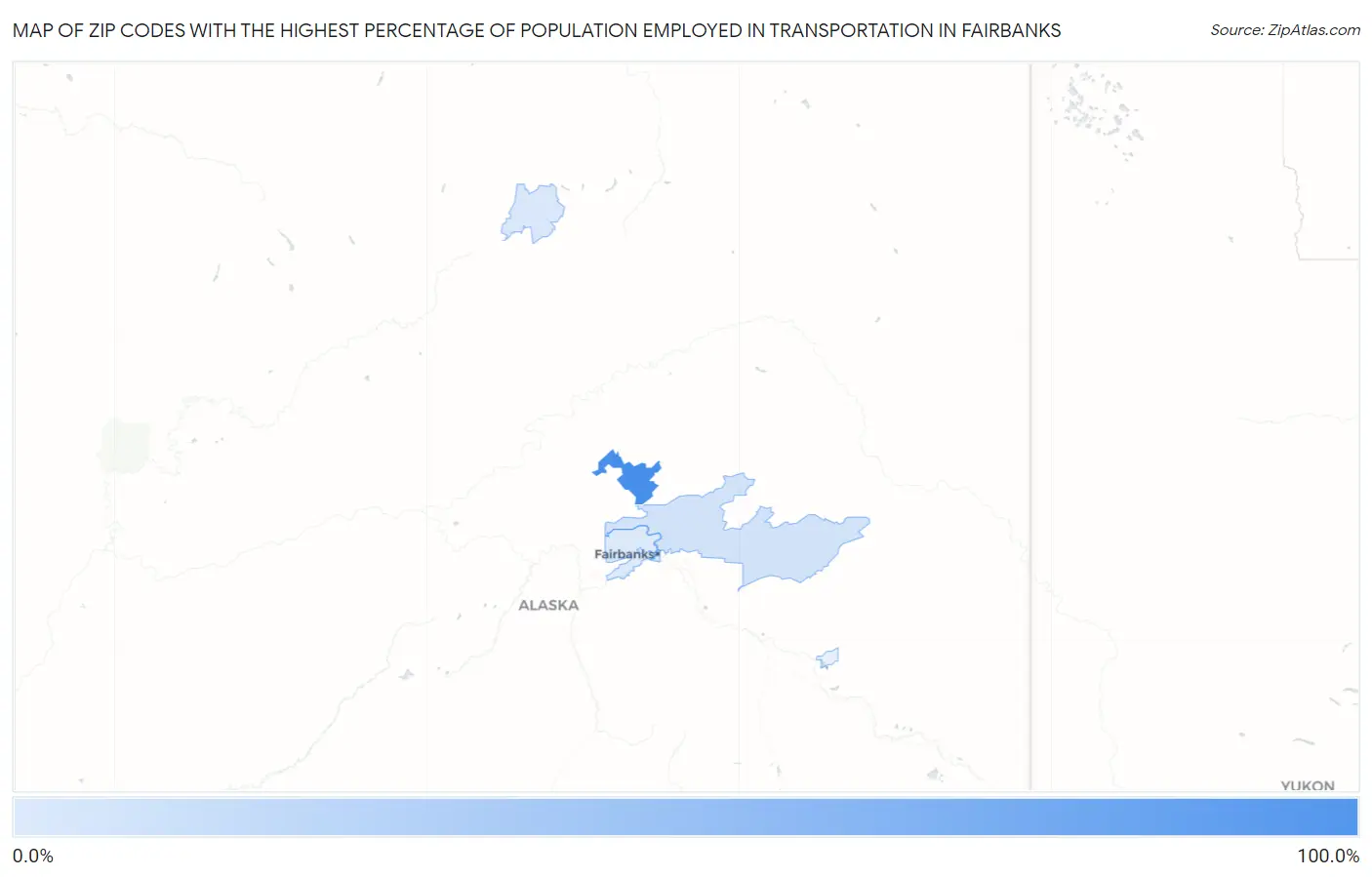 Zip Codes with the Highest Percentage of Population Employed in Transportation in Fairbanks Map