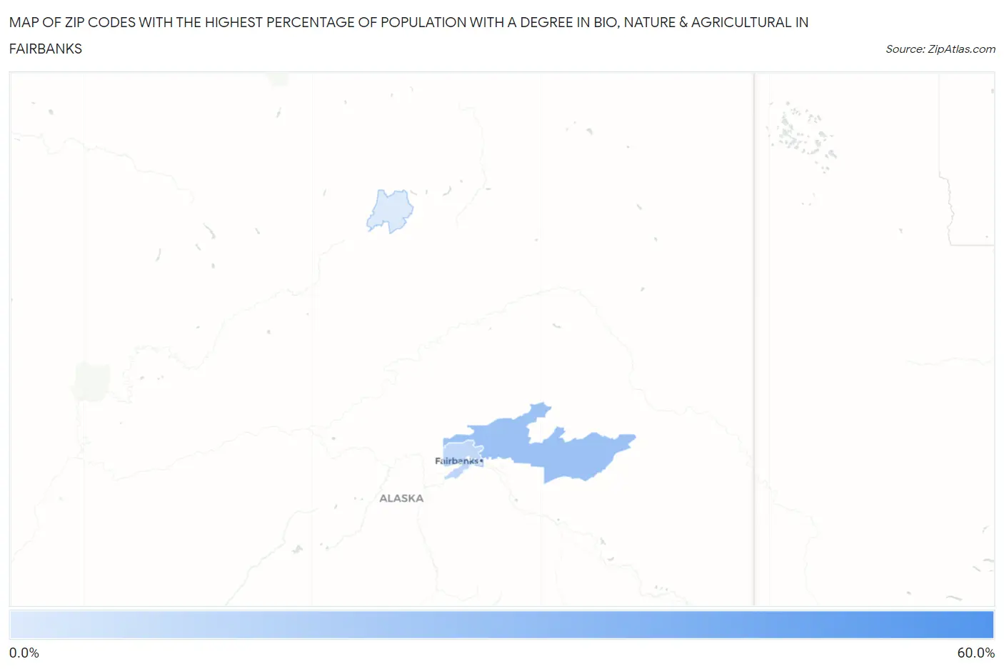 Zip Codes with the Highest Percentage of Population with a Degree in Bio, Nature & Agricultural in Fairbanks Map