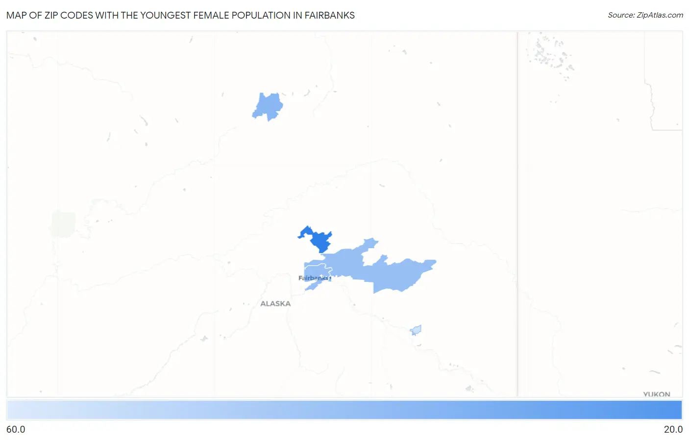 Zip Codes with the Youngest Female Population in Fairbanks Map