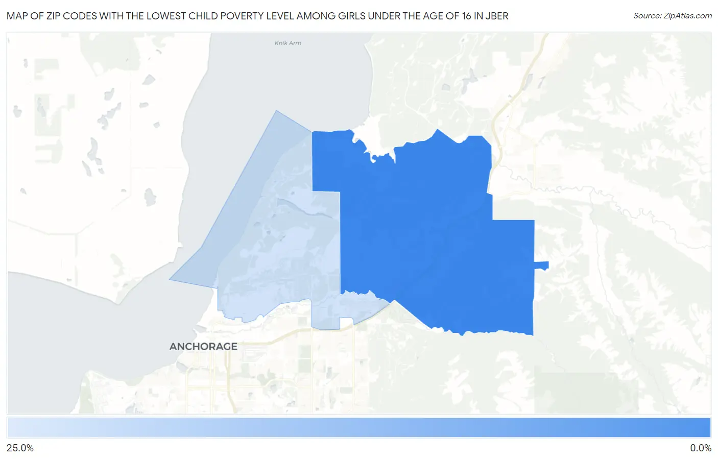 Zip Codes with the Lowest Child Poverty Level Among Girls Under the Age of 16 in Jber Map