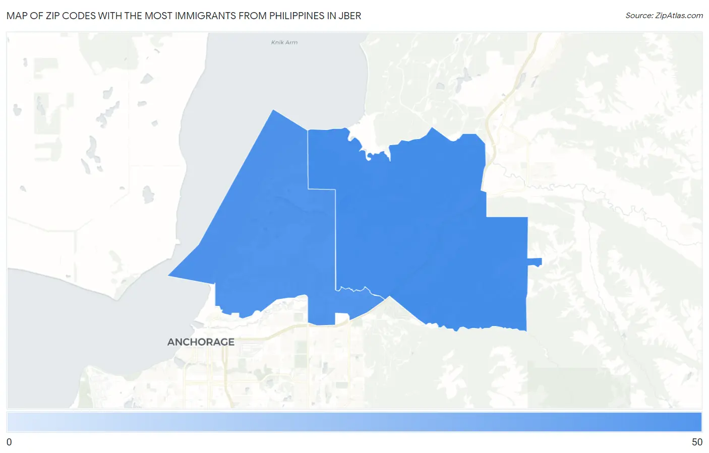 Zip Codes with the Most Immigrants from Philippines in Jber Map