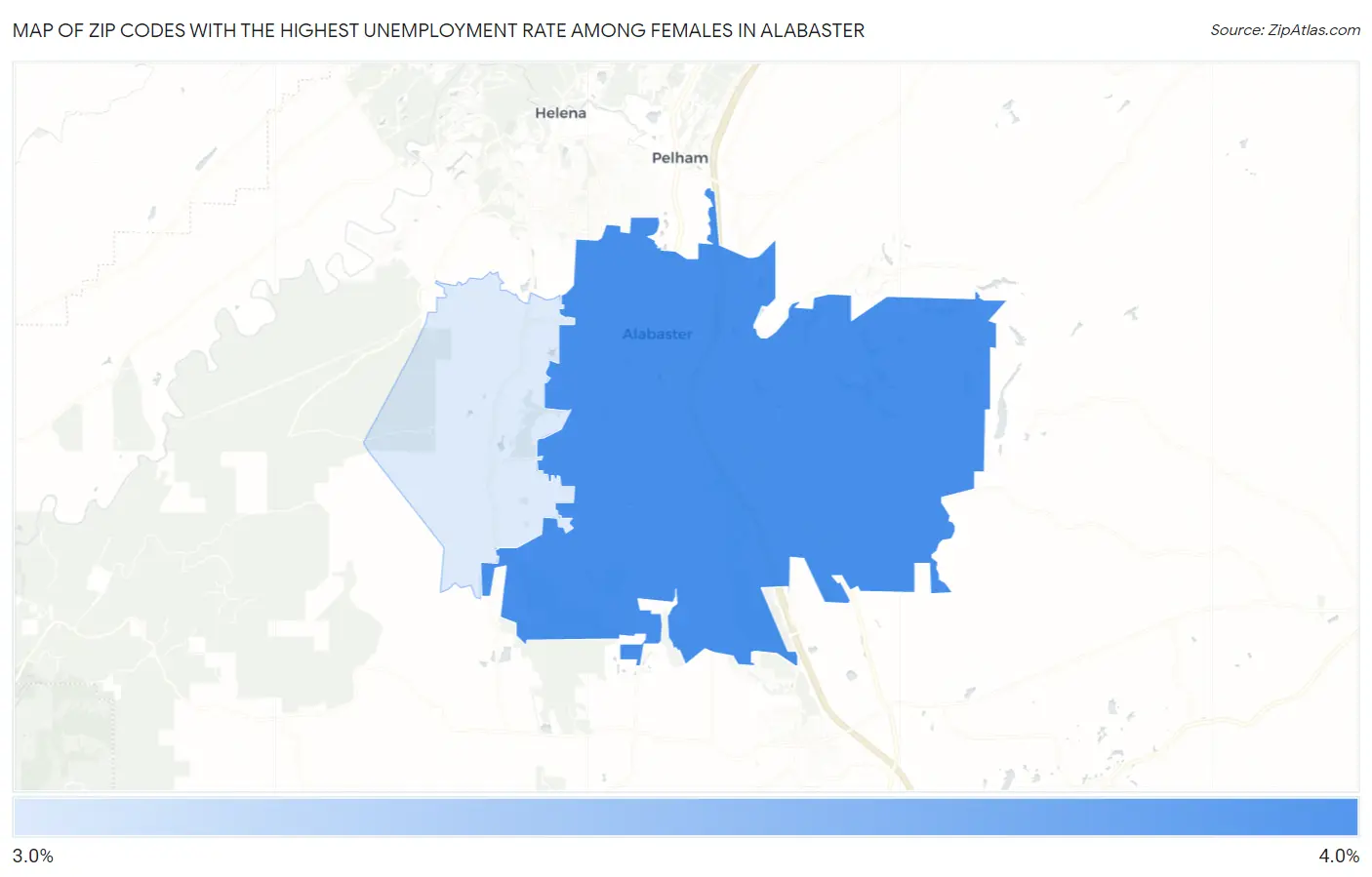 Zip Codes with the Highest Unemployment Rate Among Females in Alabaster Map