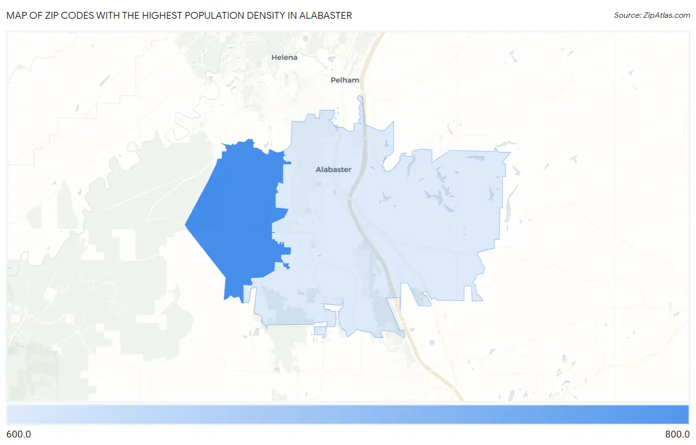 Zip Codes with the Highest Population Density in Alabaster Map
