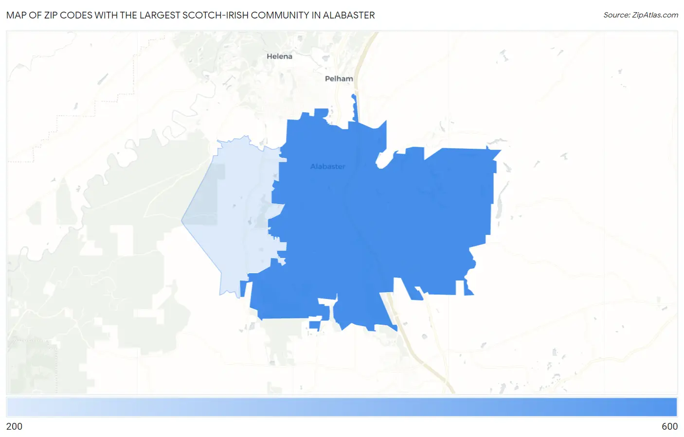 Zip Codes with the Largest Scotch-Irish Community in Alabaster Map