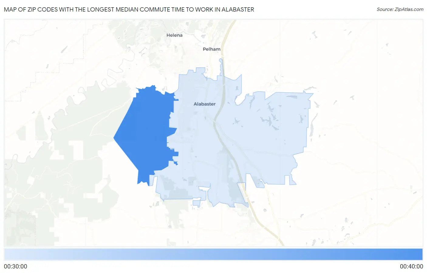 Zip Codes with the Longest Median Commute Time to Work in Alabaster Map