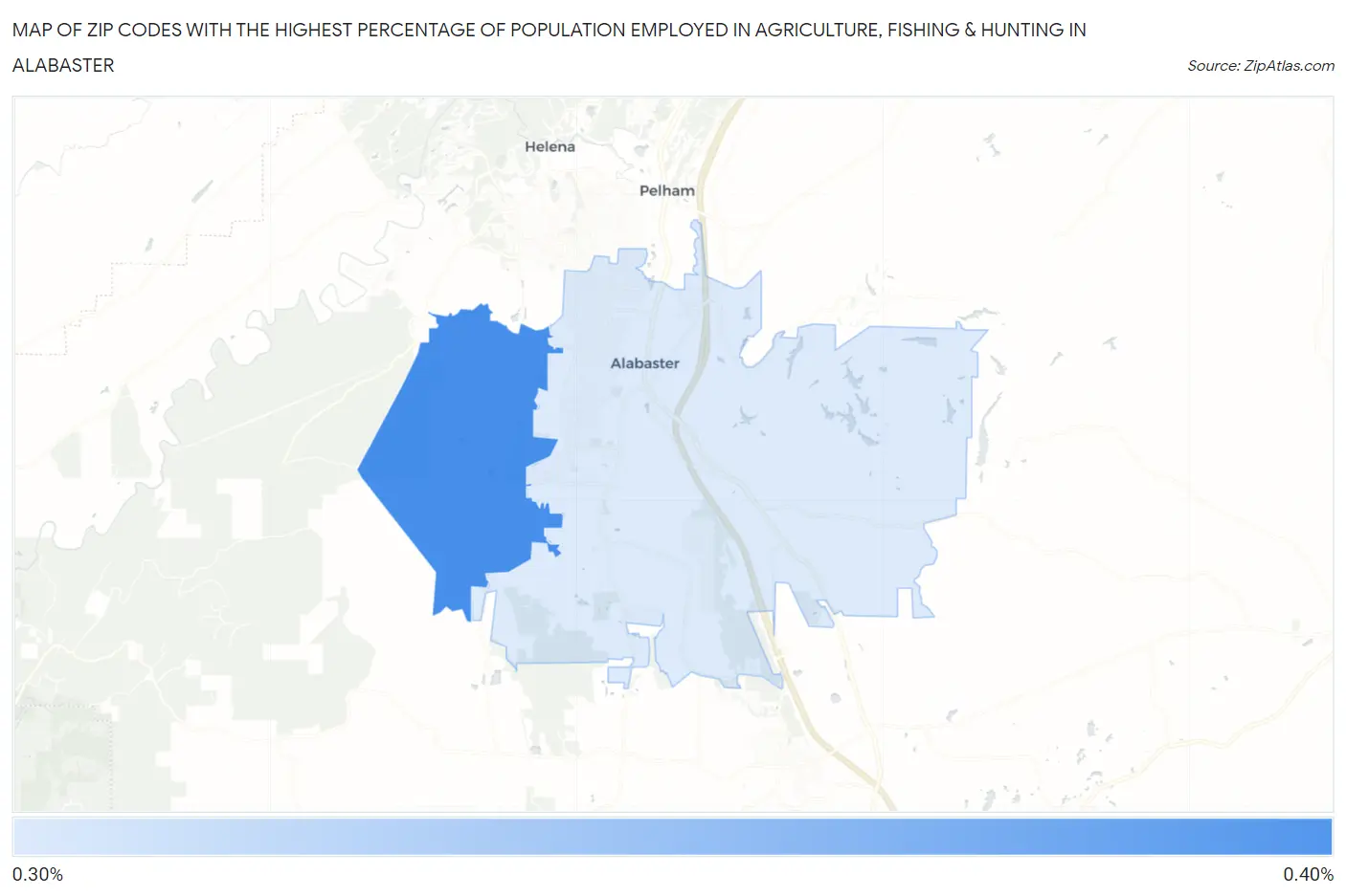 Zip Codes with the Highest Percentage of Population Employed in Agriculture, Fishing & Hunting in Alabaster Map