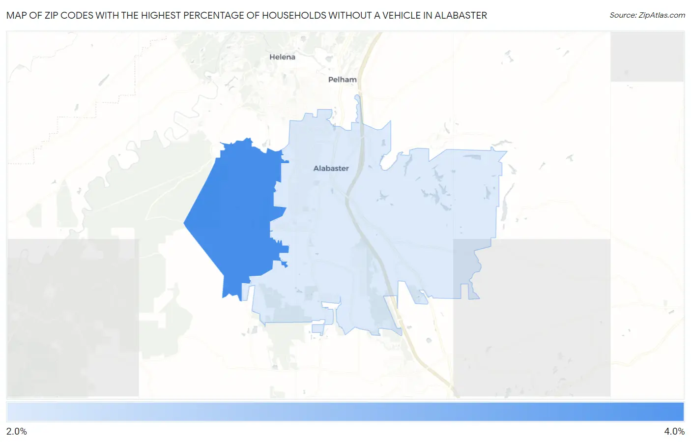 Zip Codes with the Highest Percentage of Households Without a Vehicle in Alabaster Map