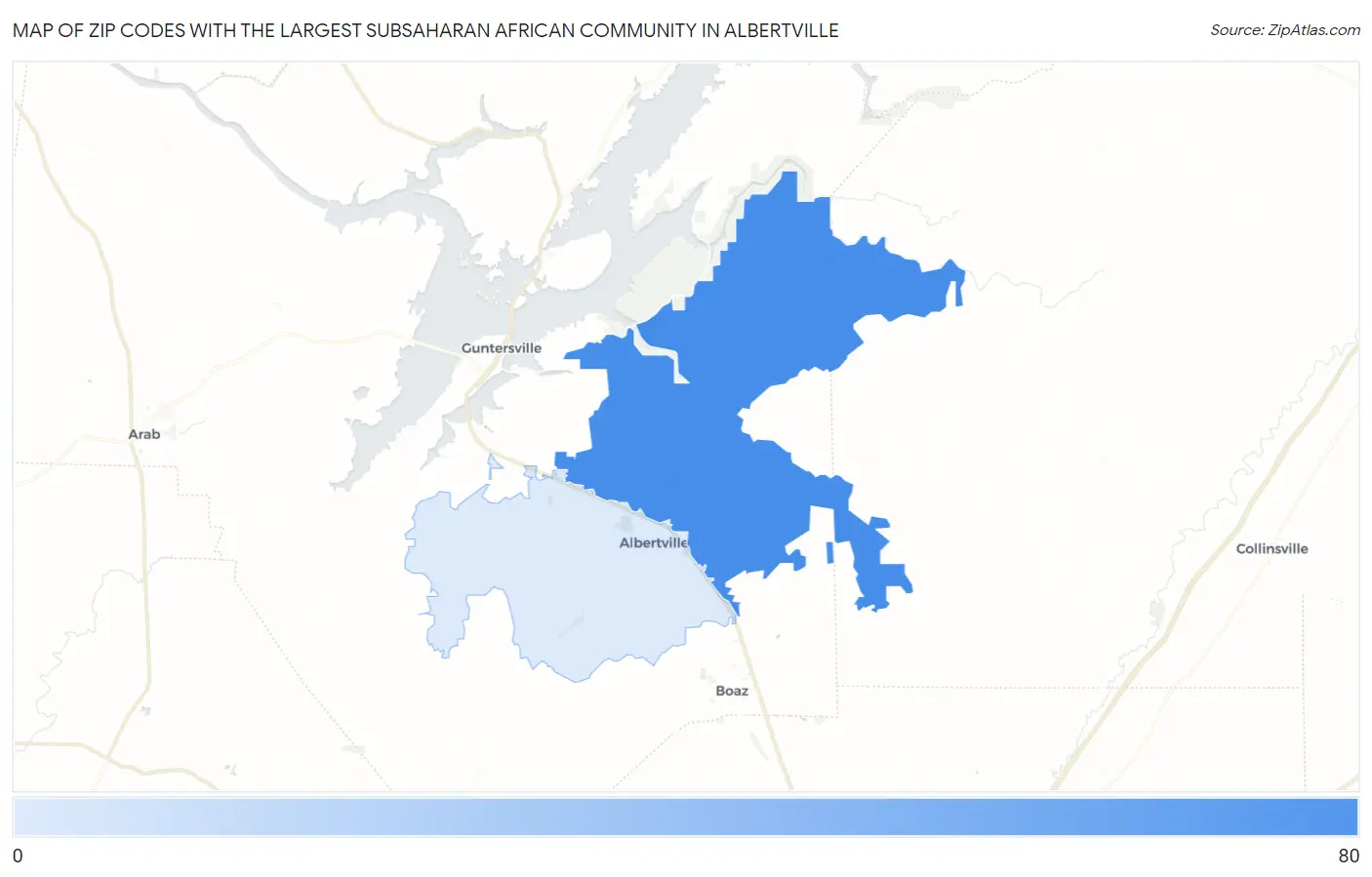 Zip Codes with the Largest Subsaharan African Community in Albertville Map