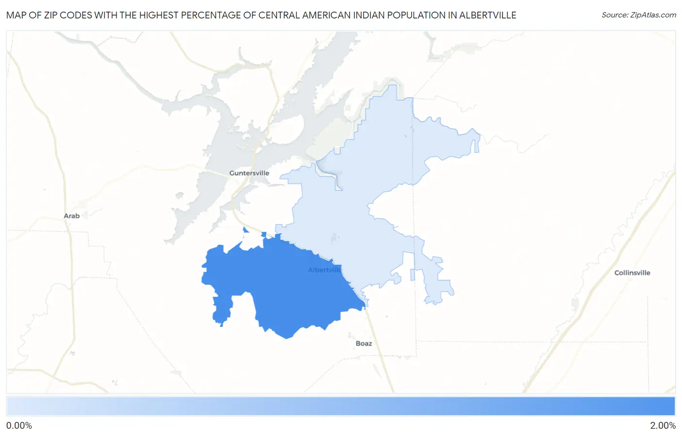 Zip Codes with the Highest Percentage of Central American Indian Population in Albertville Map