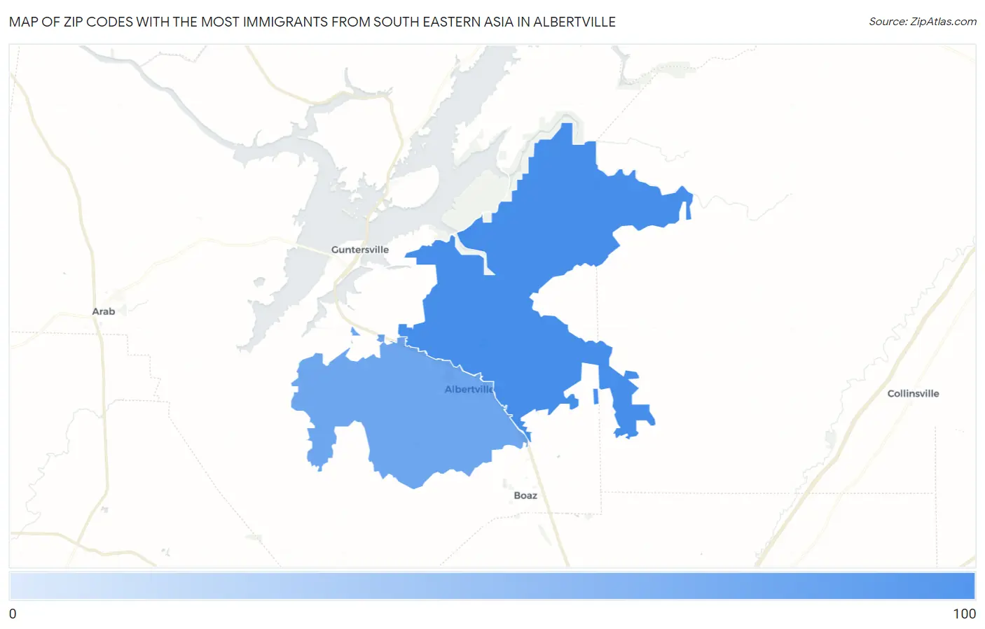 Zip Codes with the Most Immigrants from South Eastern Asia in Albertville Map