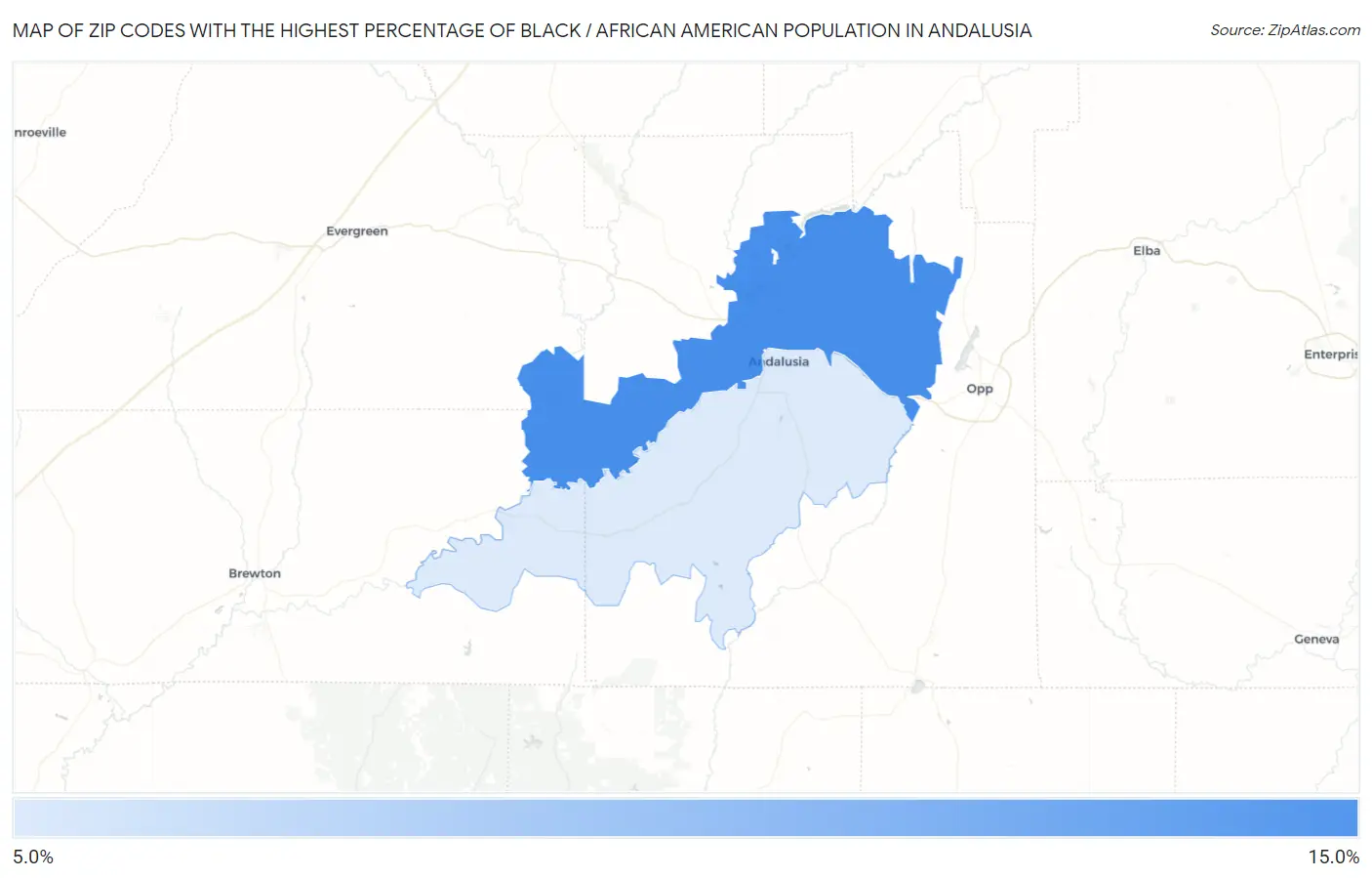 Zip Codes with the Highest Percentage of Black / African American Population in Andalusia Map