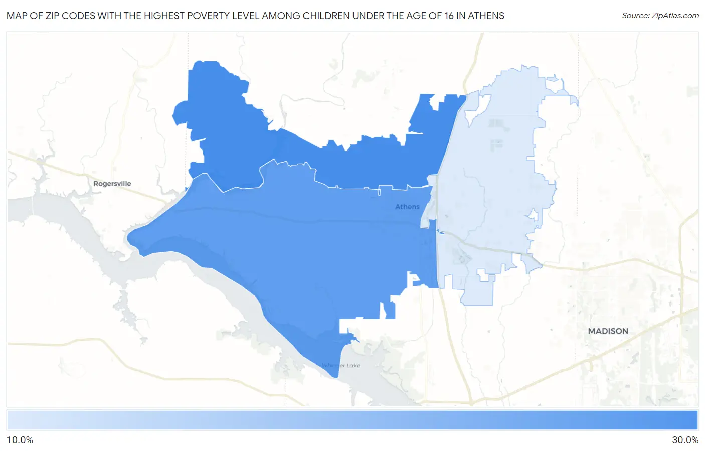 Zip Codes with the Highest Poverty Level Among Children Under the Age of 16 in Athens Map