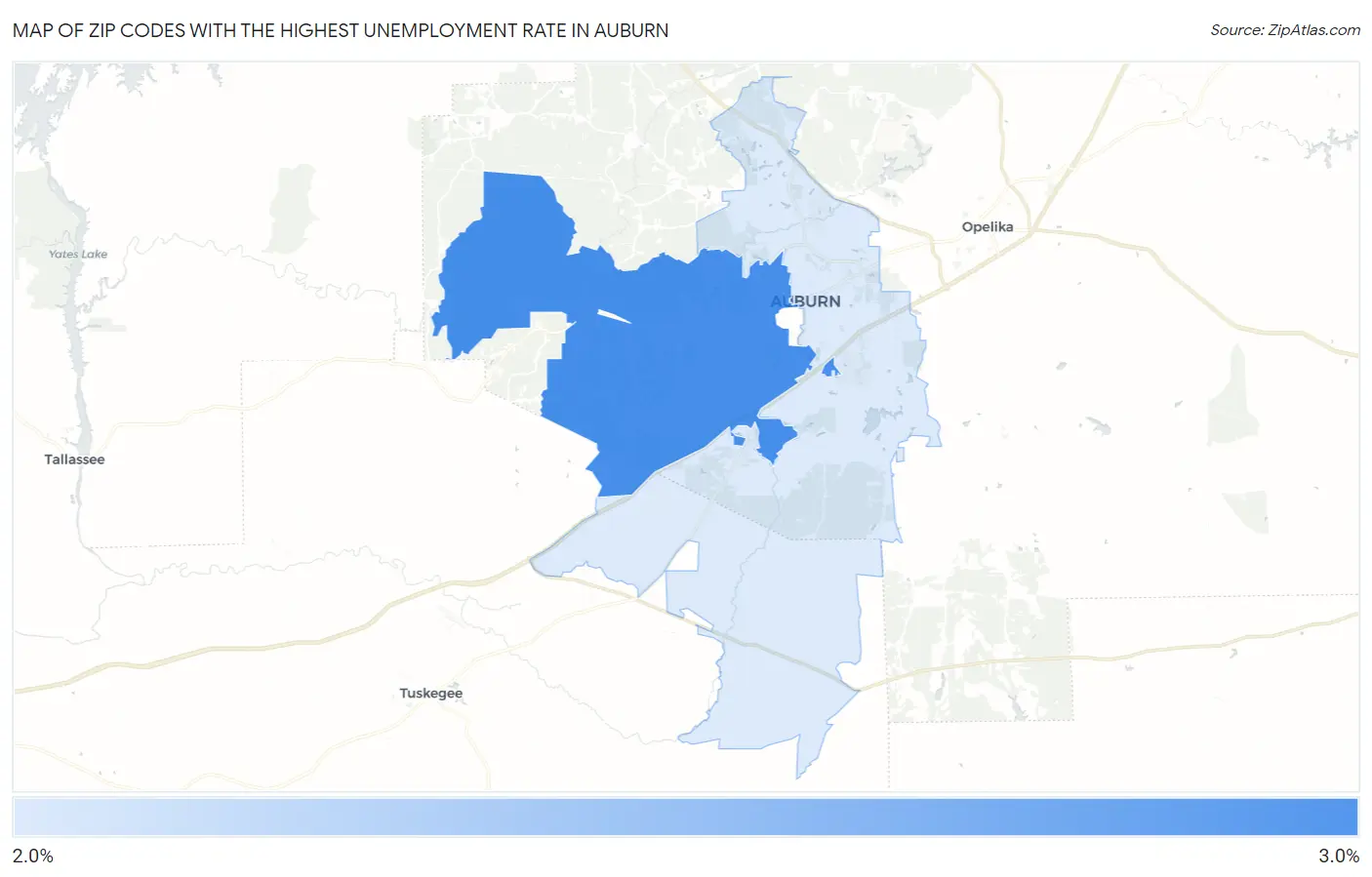 Zip Codes with the Highest Unemployment Rate in Auburn Map