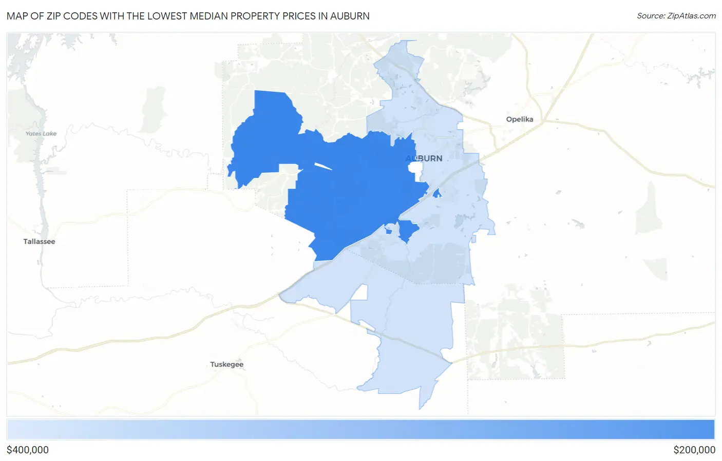 Zip Codes with the Lowest Median Property Prices in Auburn Map