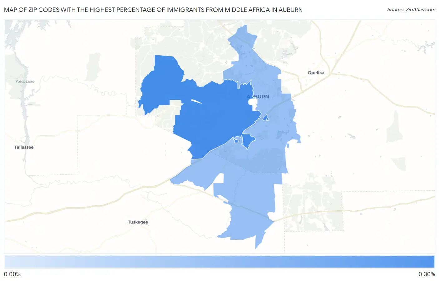 Zip Codes with the Highest Percentage of Immigrants from Middle Africa in Auburn Map