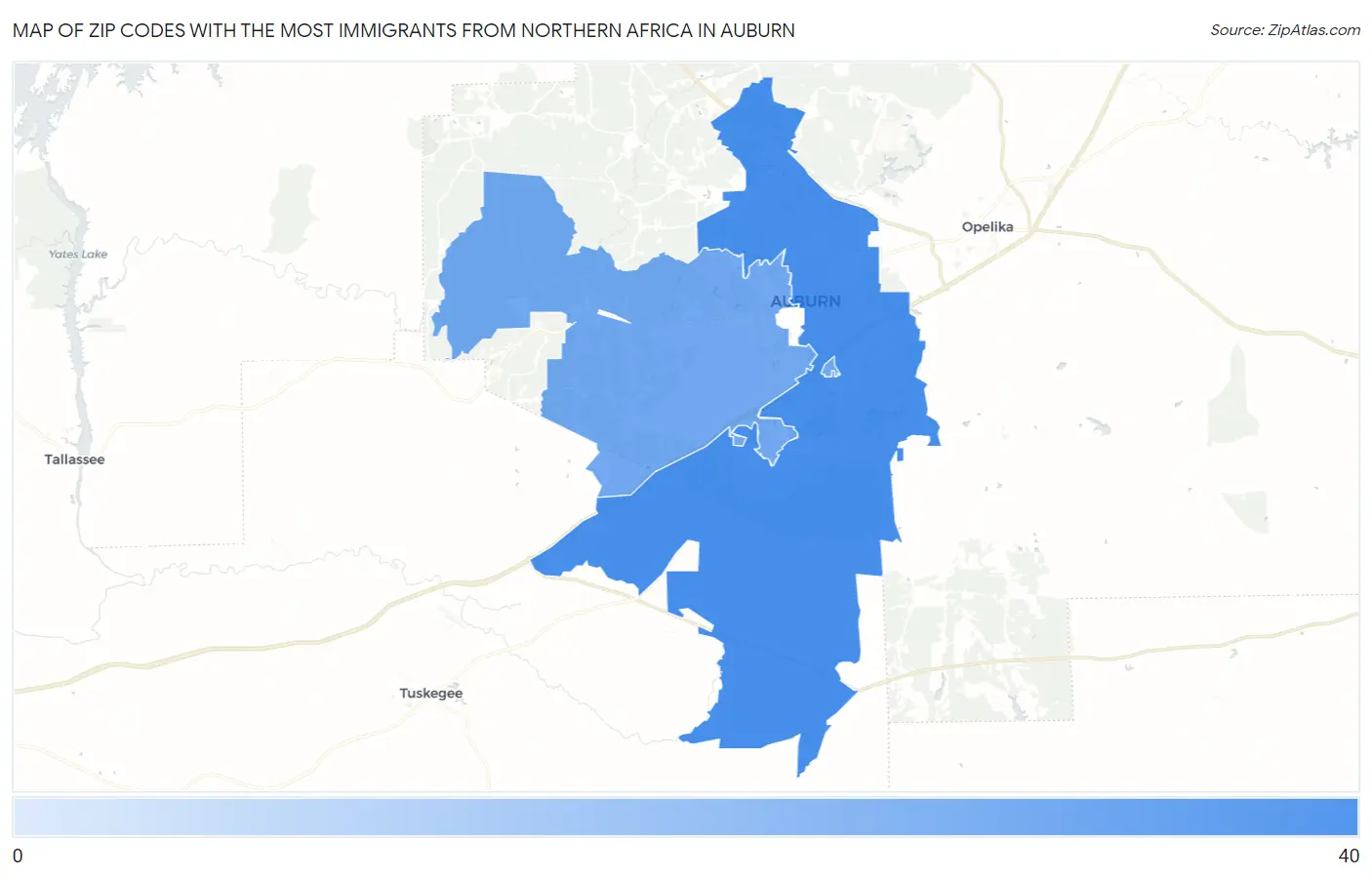 Zip Codes with the Most Immigrants from Northern Africa in Auburn Map
