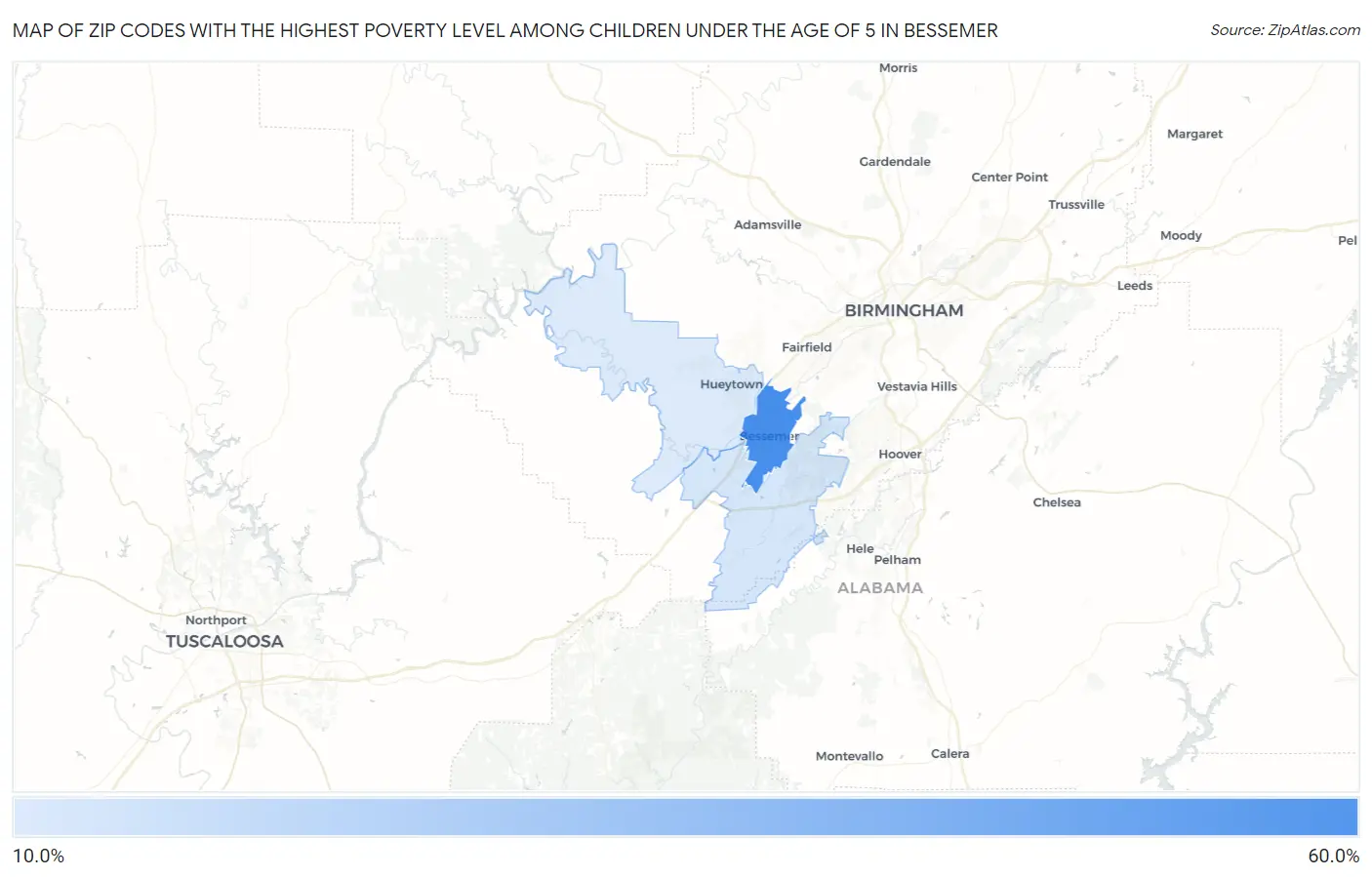 Zip Codes with the Highest Poverty Level Among Children Under the Age of 5 in Bessemer Map