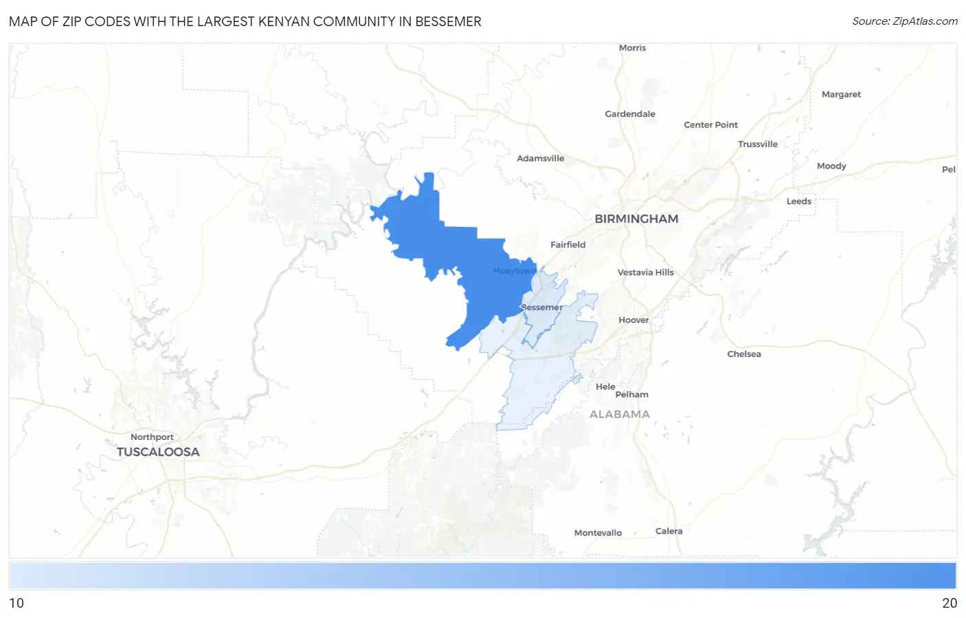 Zip Codes with the Largest Kenyan Community in Bessemer Map
