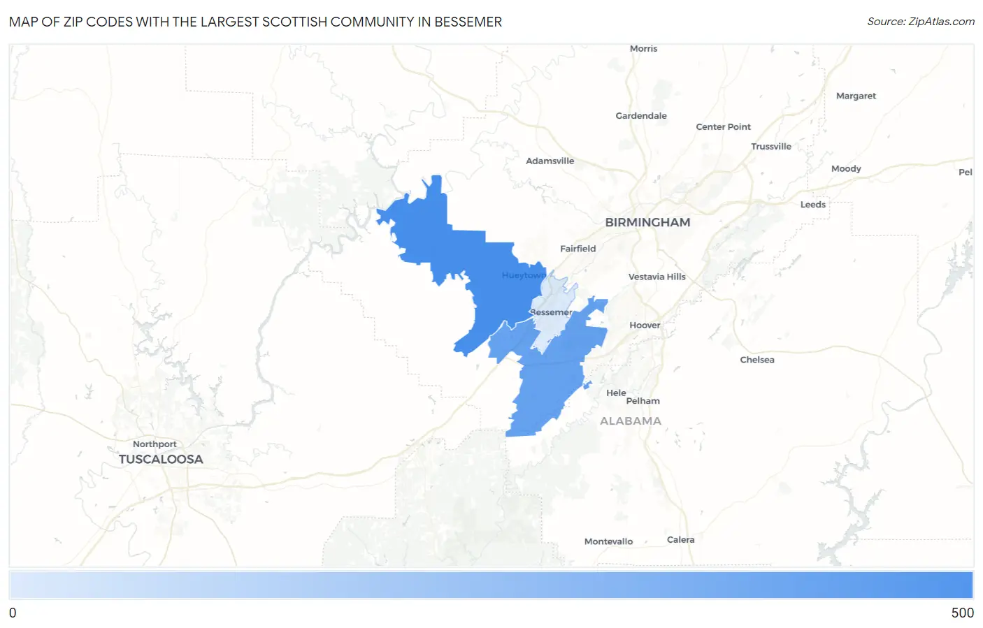 Zip Codes with the Largest Scottish Community in Bessemer Map