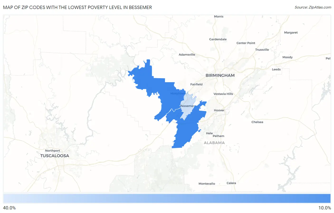 Zip Codes with the Lowest Poverty Level in Bessemer Map