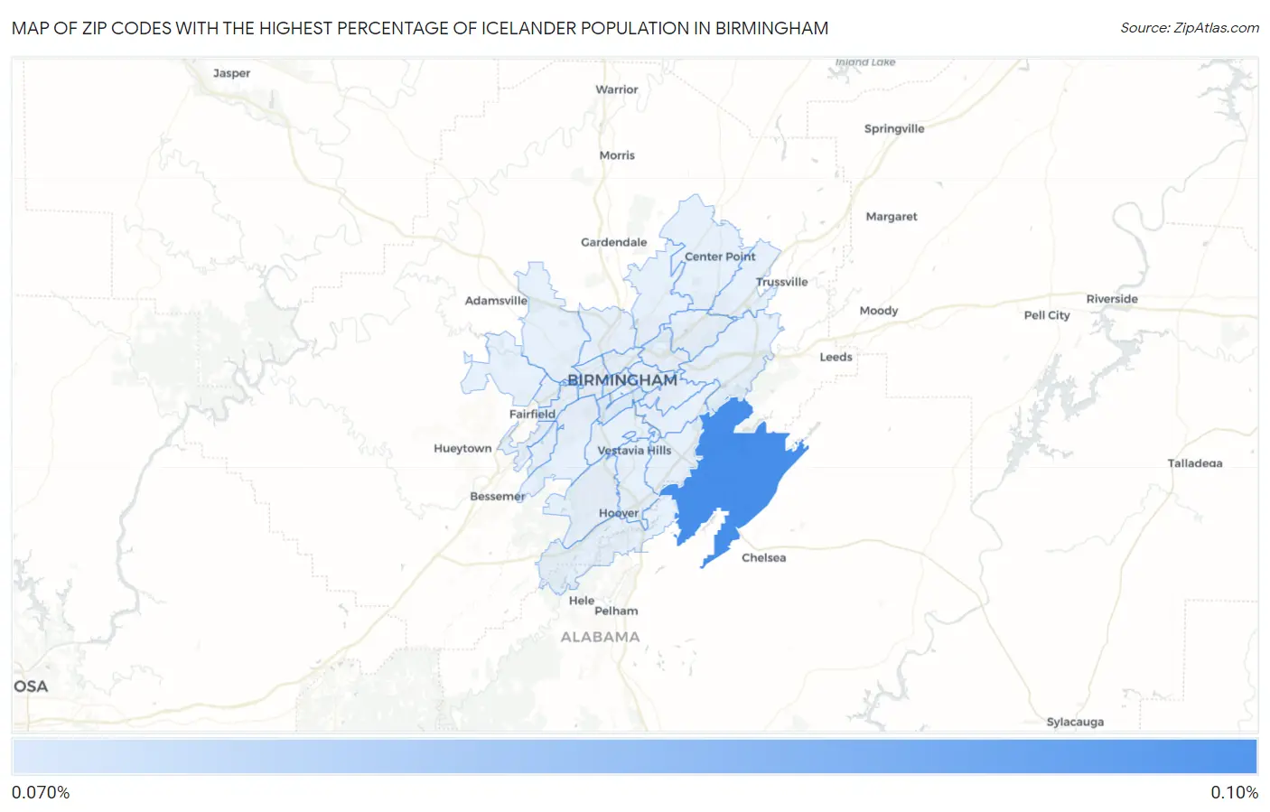 Zip Codes with the Highest Percentage of Icelander Population in Birmingham Map