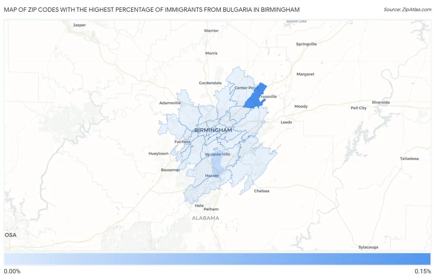 Zip Codes with the Highest Percentage of Immigrants from Bulgaria in Birmingham Map
