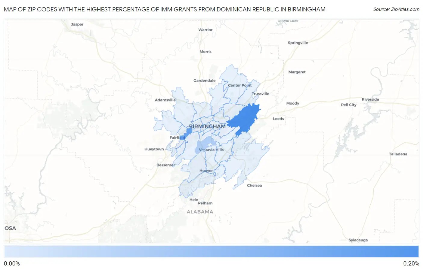 Zip Codes with the Highest Percentage of Immigrants from Dominican Republic in Birmingham Map