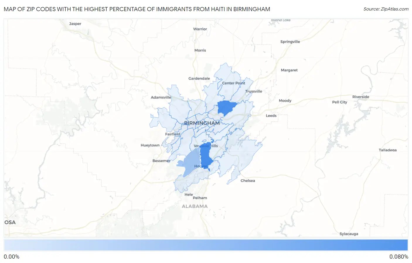 Zip Codes with the Highest Percentage of Immigrants from Haiti in Birmingham Map