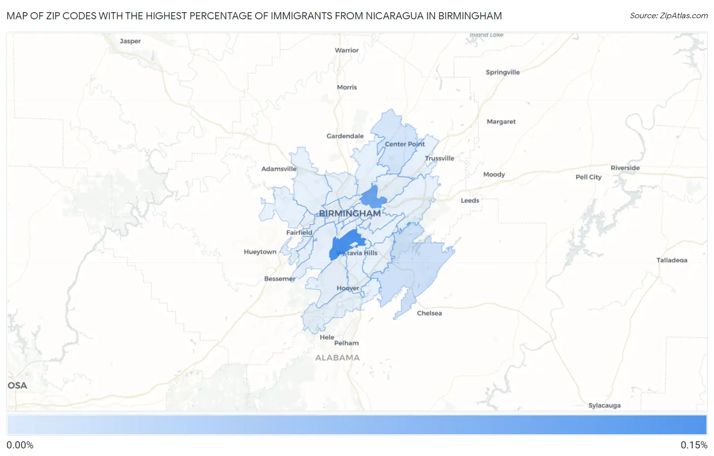 Zip Codes with the Highest Percentage of Immigrants from Nicaragua in Birmingham Map