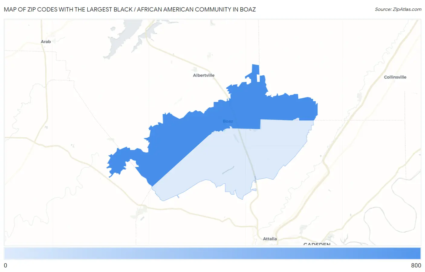 Zip Codes with the Largest Black / African American Community in Boaz Map