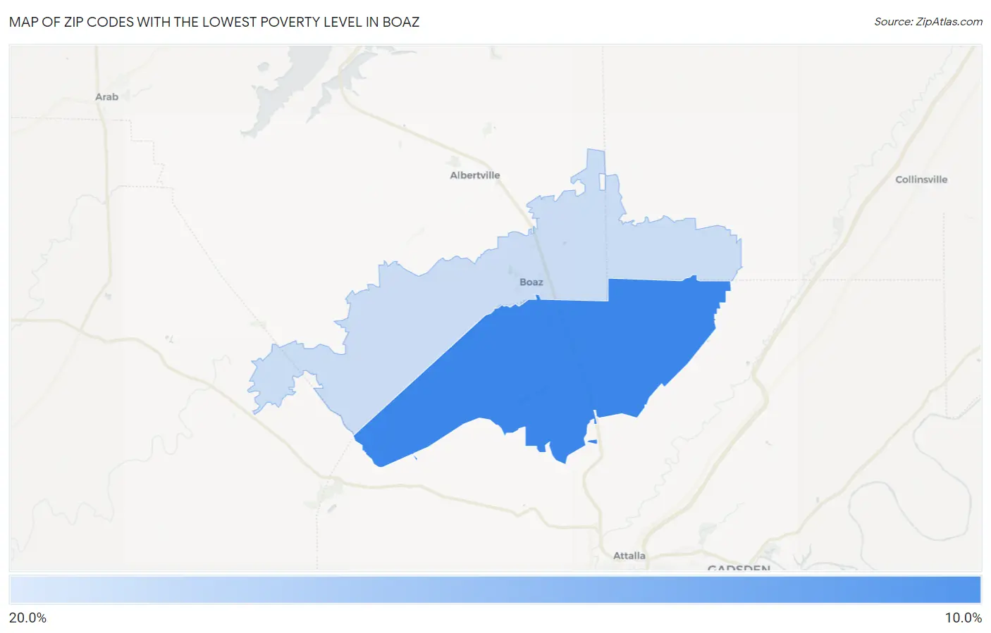 Zip Codes with the Lowest Poverty Level in Boaz Map