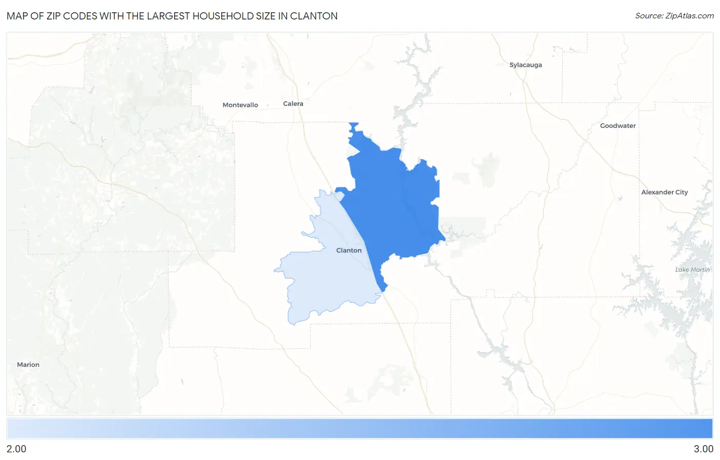 Zip Codes with the Largest Household Size in Clanton Map