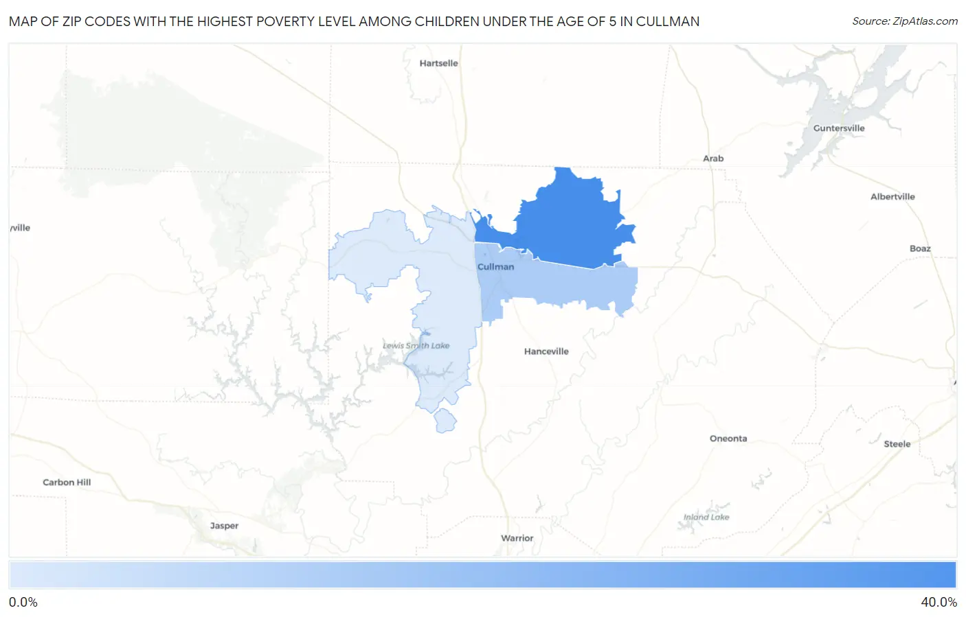 Zip Codes with the Highest Poverty Level Among Children Under the Age of 5 in Cullman Map