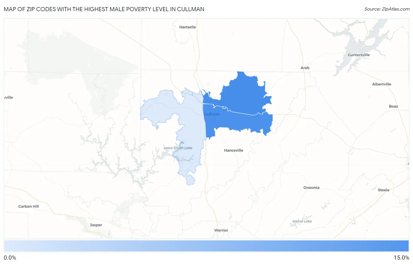 Zip Codes with the Highest Male Poverty Level in Cullman Map