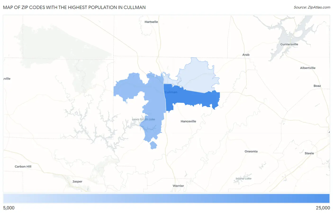 Zip Codes with the Highest Population in Cullman Map