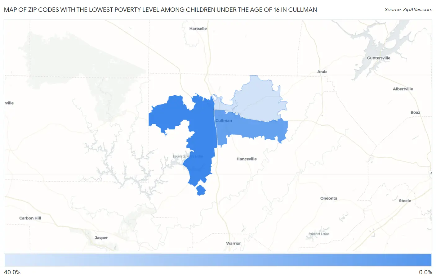 Zip Codes with the Lowest Poverty Level Among Children Under the Age of 16 in Cullman Map