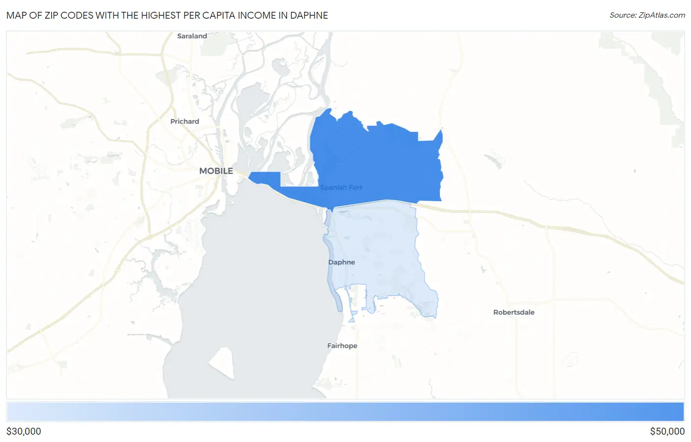 Zip Codes with the Highest Per Capita Income in Daphne Map