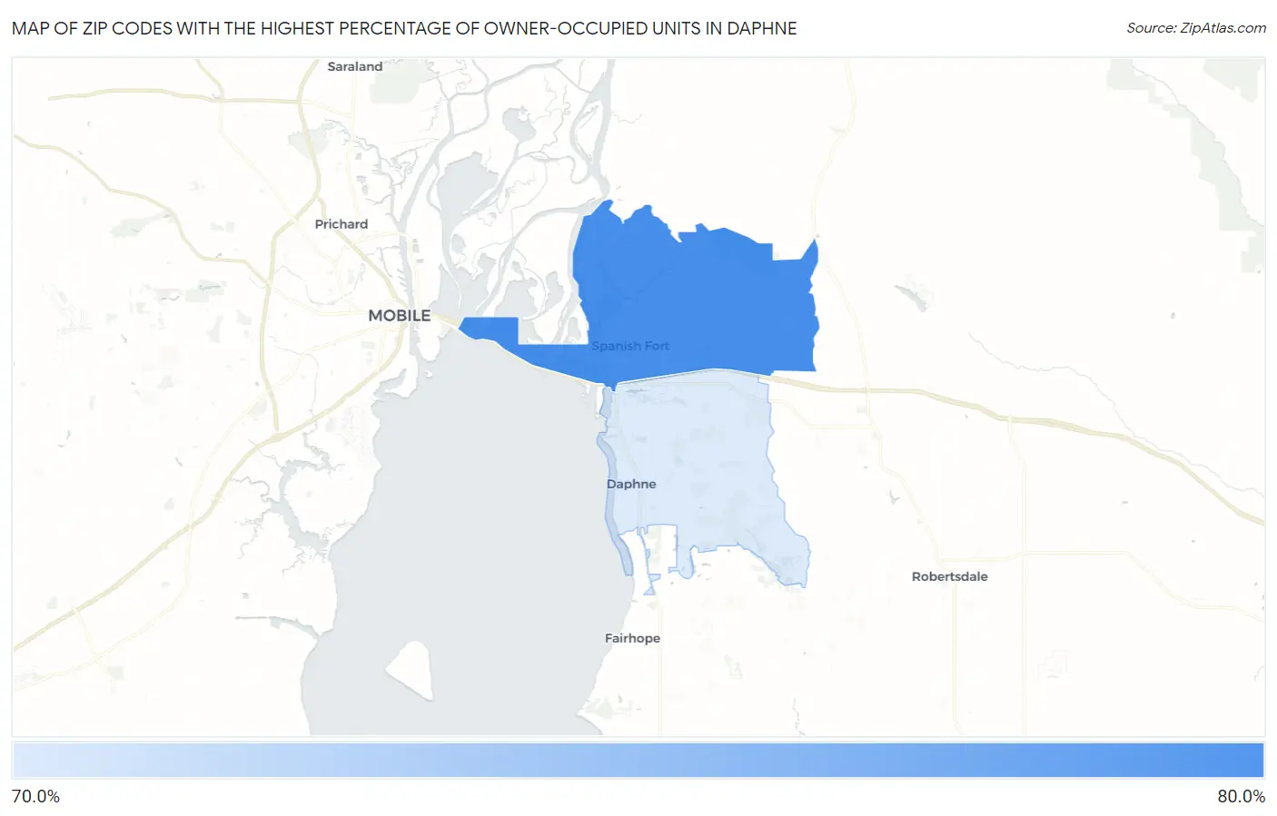 Zip Codes with the Highest Percentage of Owner-Occupied Units in Daphne Map