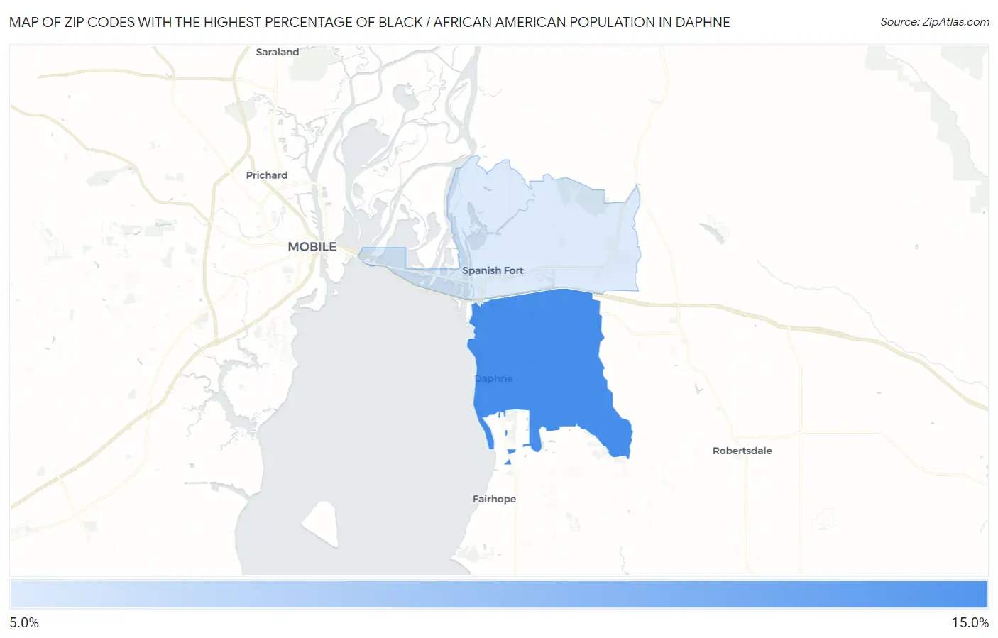 Zip Codes with the Highest Percentage of Black / African American Population in Daphne Map