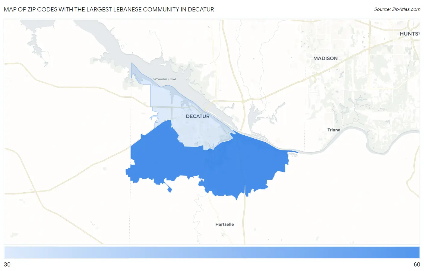 Zip Codes with the Largest Lebanese Community in Decatur Map