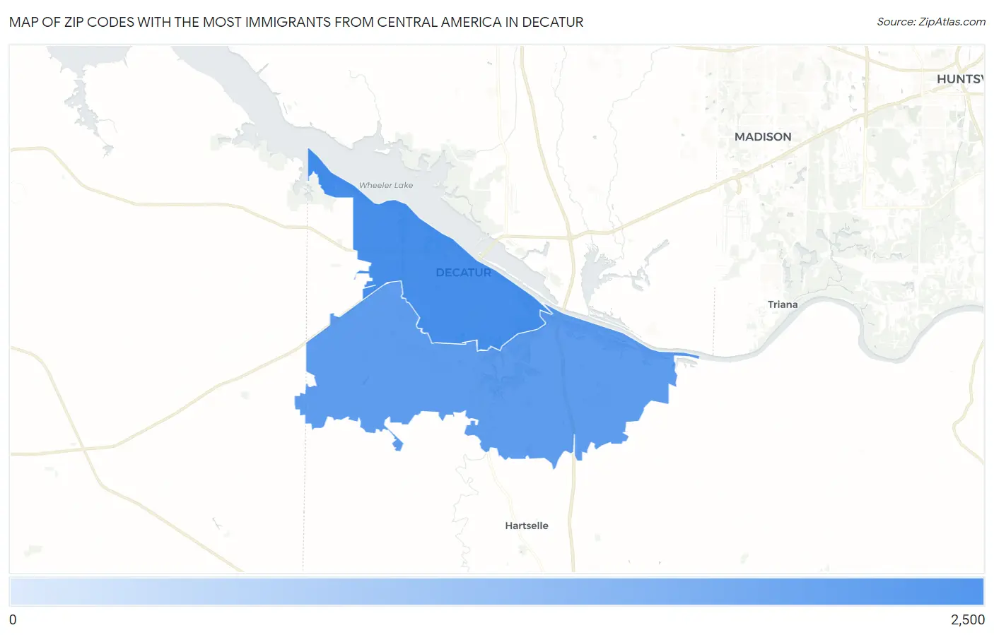 Zip Codes with the Most Immigrants from Central America in Decatur Map