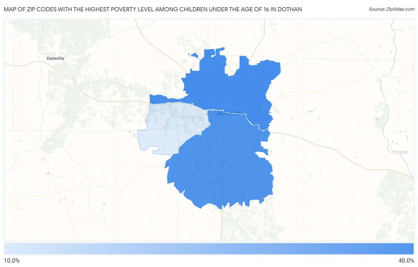 Zip Codes with the Highest Poverty Level Among Children Under the Age of 16 in Dothan Map