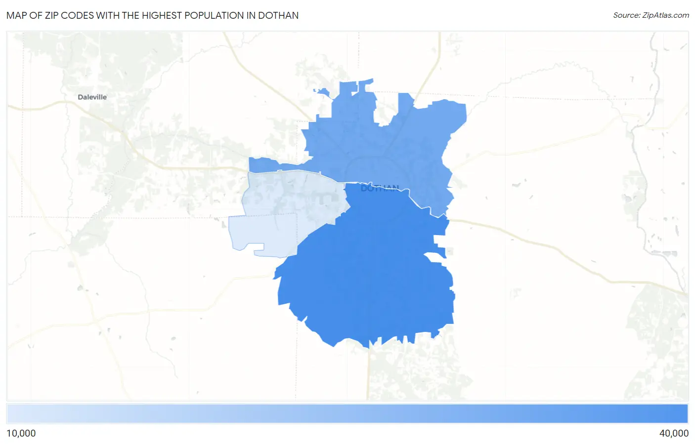 Zip Codes with the Highest Population in Dothan Map