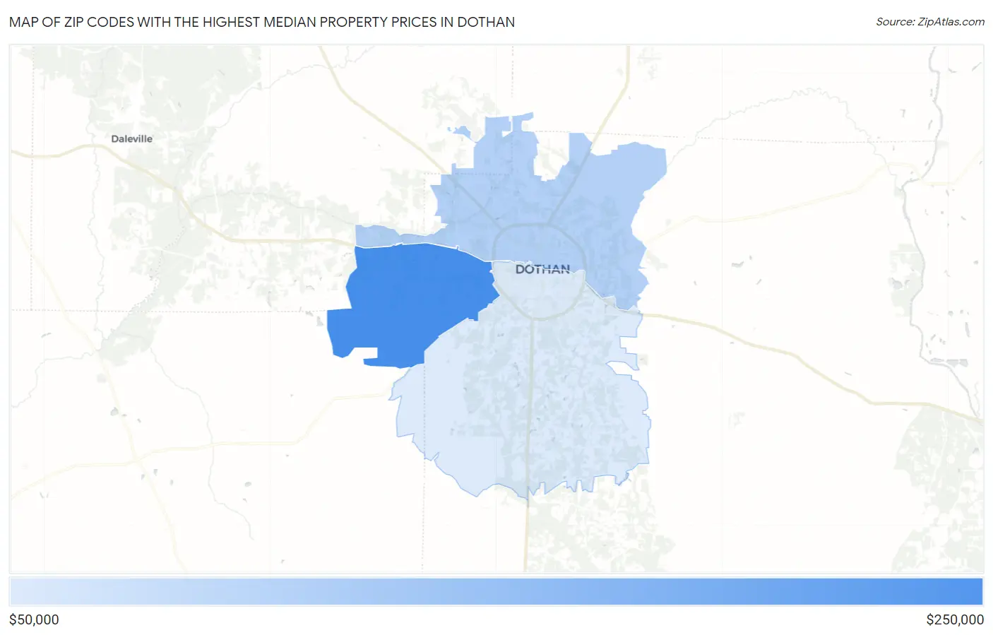 Zip Codes with the Highest Median Property Prices in Dothan Map