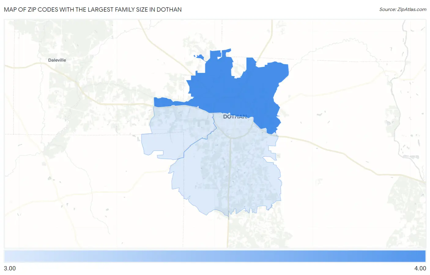 Zip Codes with the Largest Family Size in Dothan Map
