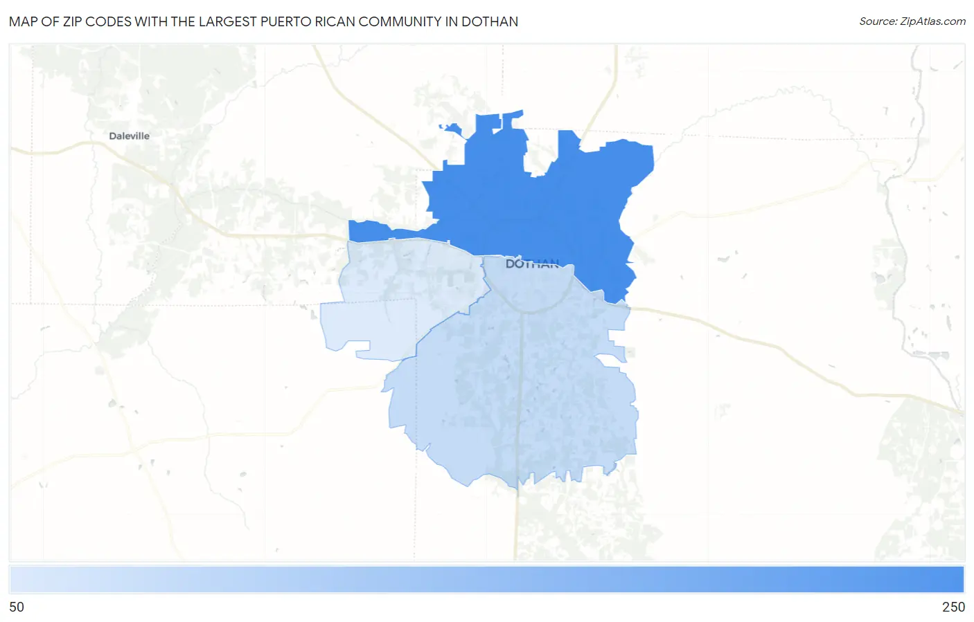 Zip Codes with the Largest Puerto Rican Community in Dothan Map