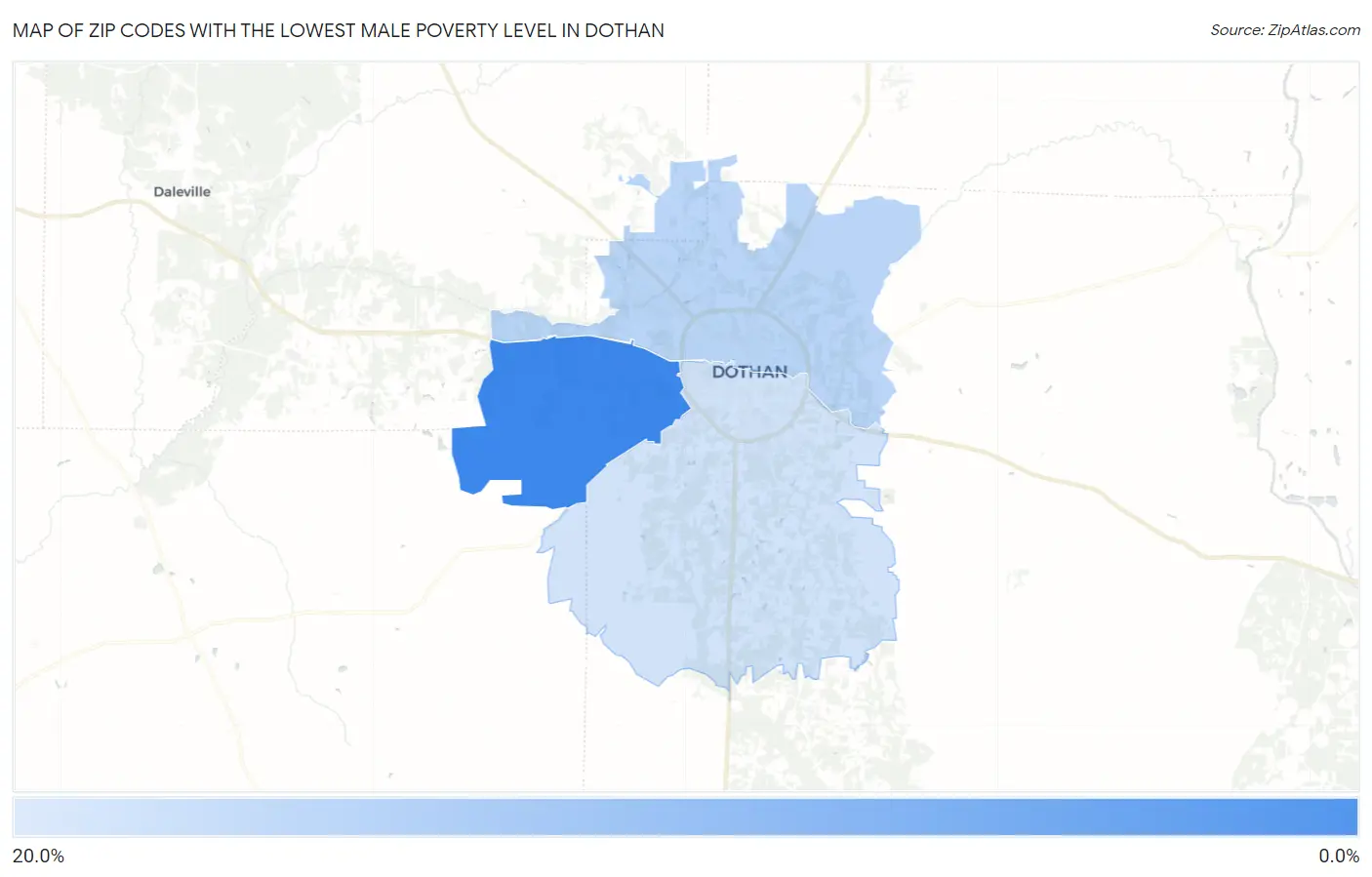 Zip Codes with the Lowest Male Poverty Level in Dothan Map
